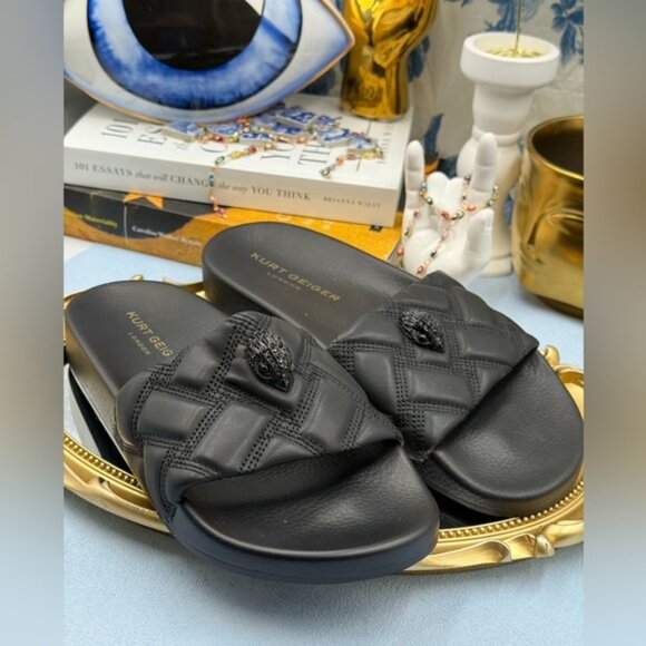 🆕 KURT GEIGER LONDON 🧿 NWOB Meena Eagle Drench Slide, All Black - Sz 38 US 7.5 - Picture 8 of 12